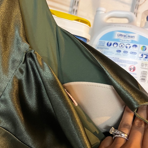 Birds Grey shiny satin Olive Green Bridesmaids dress - Picture 5 of 5